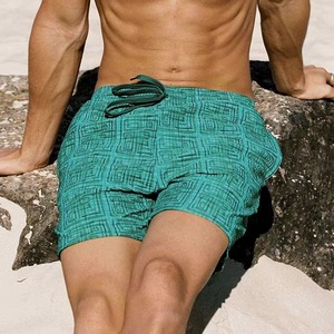 <b>Mens</b> Green Textured Swim <b>Trunks</b> Quick Dry Beach Shorts Summer Board Shorts Custom OEM Wholesale Swimwear Fashion - Product Image 4