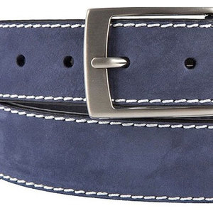Cinturón de Cuero Vacuno Azul Marino, Estilo Casual de Color Sólido con Costuras Blancas - Product Image 3