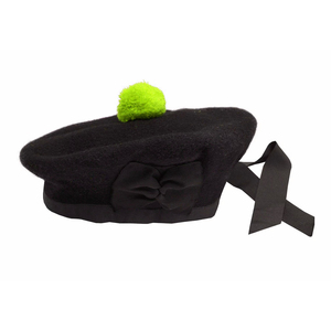 Casquette Balmoral écossaise 100% pure laine noire unie personnalisée avec petit pompon vert et ruban de queue – Vente en gros - Product Image 1
