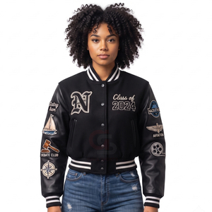 Chaquetas universitarias de moda urbana, chaquetas varsity, chaquetas de béisbol, chaquetas de mujer con mangas de cuero, chaquetas cortas para mujer - Product Image 6