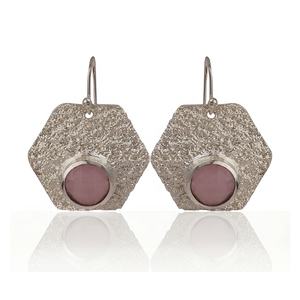 Venta al por mayor Chapado en plata Pendientes colgantes finos Calcedonia Rosa Piedra preciosa Gancho Gota Pendientes de estilo de moda - Product Image 1