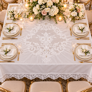 Mantel de Encaje Blanco de Lujo Bordado, Cubierta de Mesa Floral Vintage para Banquetes, Decoración Elegante para Bodas y Cenas Románticas - Product Image 2