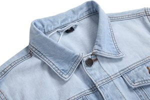 Chaqueta de Mezclilla Azul Claro para Hombre, Corte Regular, Cierre con Cordón, Estilo Vintage, Impermeable, Tela de Algodón Lavada con Piedras, para Primavera - Product Image 3