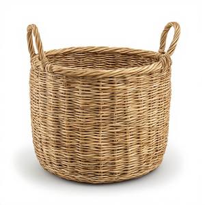 Panier rond en jonc de mer naturel de qualité supérieure, conçu pour un rangement polyvalent dans les espaces résidentiels - Product Image 1