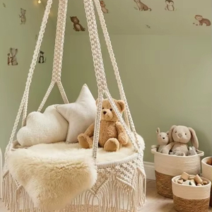 Handmade <b>Macrame</b> Swing Chair, Boho Indoor Outdoor Hanging Seat, Gift for New home - Product Image 1