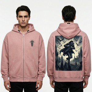 เสื้อฮู้ดซิปสีแดงเลือดหมูสำหรับผู้ชาย สไตล์วินเทจ สตรีทแวร์ ผ้าฟลีซคุณภาพสูง ผู้ผลิตเสื้อฮู้ดขายส่ง - Product Image 4