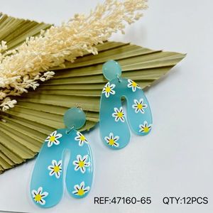 Orecchini Pendenti alla Moda con Design Floreale in Acrilico Blu, Gioielli Statement, Accessori da Donna, Set da 12 Pezzi - Product Image 3