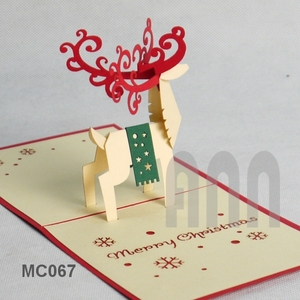 Cartes de vœux personnalisées de Noël en origami renne 3D en papier découpé au laser Merci avec impression offset pour le jour de Noël - Product Image 1