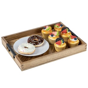 Luxury Wooden Serving <b>Tray</b> with Handles Herringbone Design Solid Wood Rectangular Serving <b>Tray</b> for Home Hotel Restaurant - Product Image 2