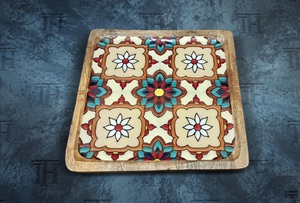 Plato de madera con diseño moderno y estampado en esmalte, bandeja de madera, bandeja de esmalte, plato estampado a un precio muy atractivo. - Product Image 5