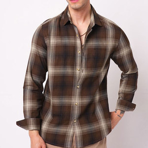 เสื้อเชิ้ตผ้าสักหลาดลายสก็อตแบบติดกระดุม สไตล์คนเมือง สีกลางๆ ทรงพอดีตัว แขนยาว บุซับในแบบหนา ลายทาง ทนทาน - Product Image 1