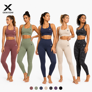 Conjunto Deportivo de 2 Piezas para Yoga de Alto Soporte para Mujer X Sports City, Cuello Redondo, Cintura Alta, Largo Completo, Sin Costuras, Diseño en Colores de Tendencia - Product Image 1