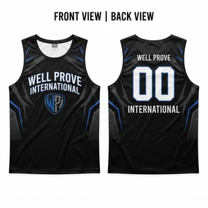Camiseta de Baloncesto Sublimada Personalizada, 160 GSM, 100% Poliéster, Paneles Laterales de Malla Azul Marino, Secado Rápido, Sin Mangas, Impresión Digital - Product Image 2
