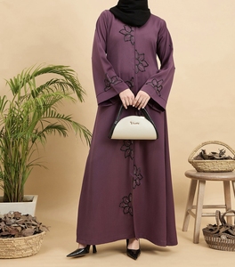 2026 New Style Modest Abaya Robe Islamic Clothing Front Open Hand Work Muslim Women Long Dress Polyester Floral Elegant Look - Product Image 5