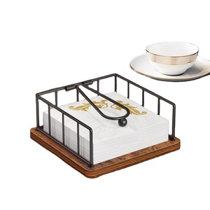 Hotel Restaurant Table Napkin & <b>Tissue</b> Box Wooden and Iron Napkin <b>Holder</b> for <b>Kitchen</b> Dining for Business & Home Use - Product Image 1