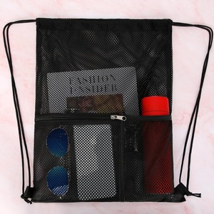 Custom Breathable Mesh Drawstring Gym Bag With Zipper Pocket Water Bottle Pocket Lightweight Swim Beach Sports Backpack For Bulk - Product Image 6