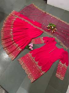 Conjunto de traje Sharara festivo para mujer con top con lentejuelas de 5 mm, Sharara con vuelo y Dupatta de red, listo para usar - Product Image 5