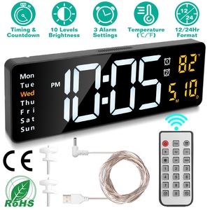 15.7in orologio da parete con telecomando digitale a LED 10 livelli di luminosità 3 impostazioni di allarme Calendario della temperatura di temporizzazione in formato 12-24 ore - Product Image 5