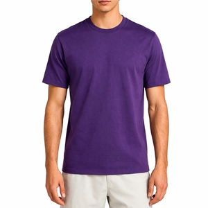 T-shirt uni violet pour homme, manches courtes, coton, coupe ajustée, col rond, couleur unie, basique, premium, confortable, respirant, doux - Product Image 1
