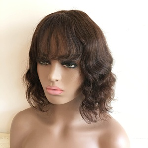 Perruques courtes brunes ombrées avec frange, cheveux humains péruviens pour femmes, perruques de cheveux naturels, vente en gros - Product Image 1