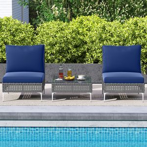 Juego de 3 Sillas de Ratán PE con Mesa de Centro de Vidrio Templado para Jardín o Terraza - Product Image 3