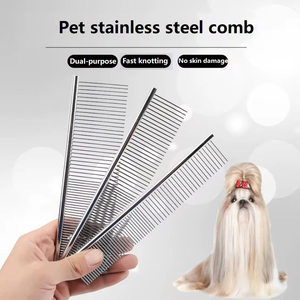Hair comb 19_16cm Professional Stainless Steel Comb Top High Quality for Long Thick Hair <b>Pet</b> Grooming <b>Brush</b> for Dogs and Cats - Product Image 3