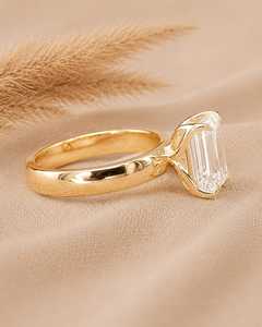 Bague de fiançailles solitaire en diamant de laboratoire taille émeraude 2 carats, bande cigare, or massif 10K 14K 18K, bijoux fins certifiés IGI - Product Image 5