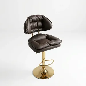 Chaise haute moderne en rotin tressé avec structure en bois massif durable et base chromée pour bar à domicile, salle à manger, hôtel, café, restaurant - Product Image 2