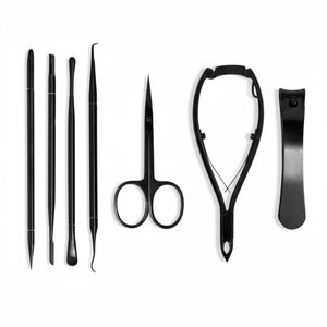 Kit de manucure de précision tout-en-un en acier inoxydable pour hommes et femmes, qualité supérieure, noir mat, 7 outils de toilettage - Product Image 1