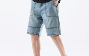Men's <b>Light</b> Wash Denim Cargo Shorts Mid Waist Cotton Casual Summer Style With Pockets Topstitch Detail Woven Fabric - Product Image 2