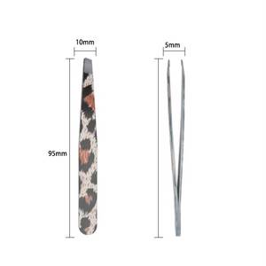 Pince à épiler pour cils en acier inoxydable à pointe inclinée lisse, imprimé léopard - Product Image 6