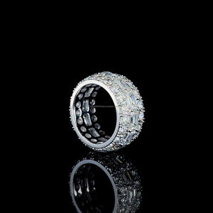 Baguette & Round Cut Moissanite Diamond Cluster <b>Ring</b> <b>for</b> <b>Men</b> 925 Sterling <b>Silver</b> Rhodium Plated Wedding Anniversary Gift <b>for</b> Him - Product Image 4