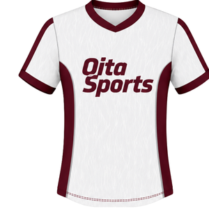 Camiseta de Rugby Blanca y Borgoña de Manga Corta con Cuello en V, Uniforme de Equipo Personalizado, Transpirable, para Entrenamiento Deportivo - Product Image 1
