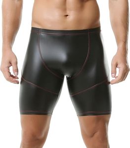 Shorts en cuir véritable pour hommes, shorts en cuir avec logo personnalisé, taille à cordon de serrage, noir - Product Image 3