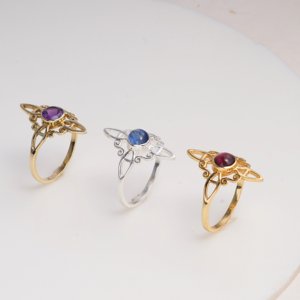 Bague en laiton avec améthyste facettée ronde, bague statement faite à la main, design floral marin, style glamour, bijoux pour femmes - Product Image 4