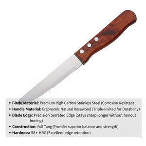 มีดสเต็กคุณภาพสูงระดับมืออาชีพ สำหรับร้านอาหารตะวันตก ใบมีดสแตนเลสแบบหยัก สำหรับเชฟ เป็นมิตรกับสิ่งแวดล้อม ทนทาน - Product Image 6