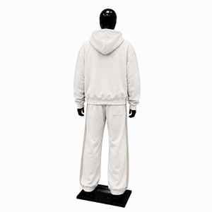 Men's <b>White</b> Hooded Tracksuit Full Zipper Solid Color Casual <b>Sweatshirt</b> And Pants Set Regular Fit Midweight Cotton Autumn Wear - Product Image 2