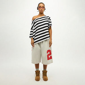 T-shirt rayé polyvalent pour femme, style décontracté, à épaules dénudées, col rond, motif écossais, tendance mode féminine - Product Image 6