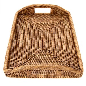 High Quality Customized Sizes Hand-Woven Round Wicker Decorative <b>Basket</b> Rattan Serving <b>Tray</b> with Handles - Product Image 6