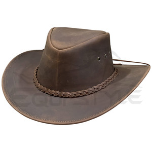 Bulk Crazy Horse Leather Cowboy <b>Hats</b> Braided <b>Band</b> Factory Price Brown Western <b>Hats</b> Wholesale Distributors Private Label - Product Image 5