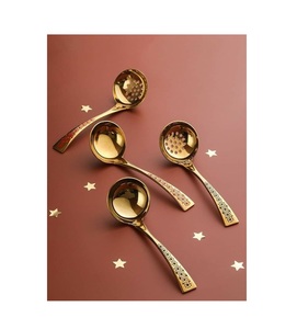 Golden LADLES Set Of 4 Metal <b>Utensils</b> With Perforated Handles Dishwasher Safe - Product Image 2