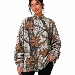 Comprar Sudadera Oversize de Cuello Alto para Mujer con Estampado Camuflaje, Manga Larga, Tejida, Estilo Otoño, Diseño de Hombros Caídos - Product Image 1