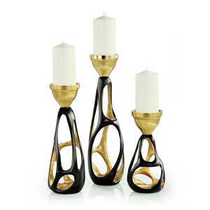 Modern Iron <b>Black</b> Gold Dual Tone Handmade Christmas Candle Holder Set of 3 Abstract Hollow Geometric Metal Stand for Home Decor - Product Image 1