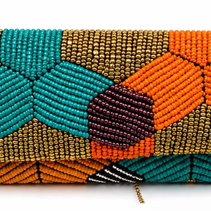Pochette géométrique multicolore à perles |   Sac de soirée artisanal et original |   Sac à main bohème chic fait main, sac de soirée coloré - Product Image 1