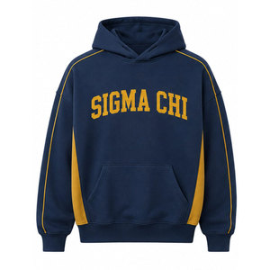 Sweat-shirt à capuche Sigma Chi bleu et or avec lettres grecques 1855, imprimé, design de poche, coupe décontractée pour homme, style automne - Product Image 5