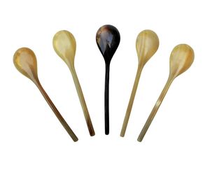 Fancy Design Handmade Eco-Friendly Wedding Tea Soup Salt Milk Condiment <b>Measuring</b> Black Brown Mix Color Mini Small Horn <b>Spoon</b> - Product Image 4