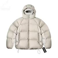 Veste d'hiver rembourrée à capuche pour homme, coupe ample, coupe-vent, décontractée, fermeture éclair, couleur unie beige