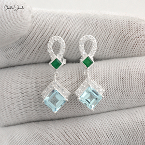2026 Top Product 925 Sterling Silver Emerald Aquamarine and Cubic Zirconia Dangle Push <b>Back</b> <b>Earrings</b> Fashion Jewelry for Women - Product Image 2