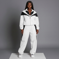 Ensemble 2 pièces streetwear d'hiver pour femme, haute qualité, 100% coton respirant, coupe régulière, veste et pantalon de survêtement bicolore