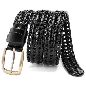 Ceinture en cuir véritable tressé noir en peau de vache, décontractée, avec boucle rectangulaire en alliage, durable et écologique pour homme - Product Image 6